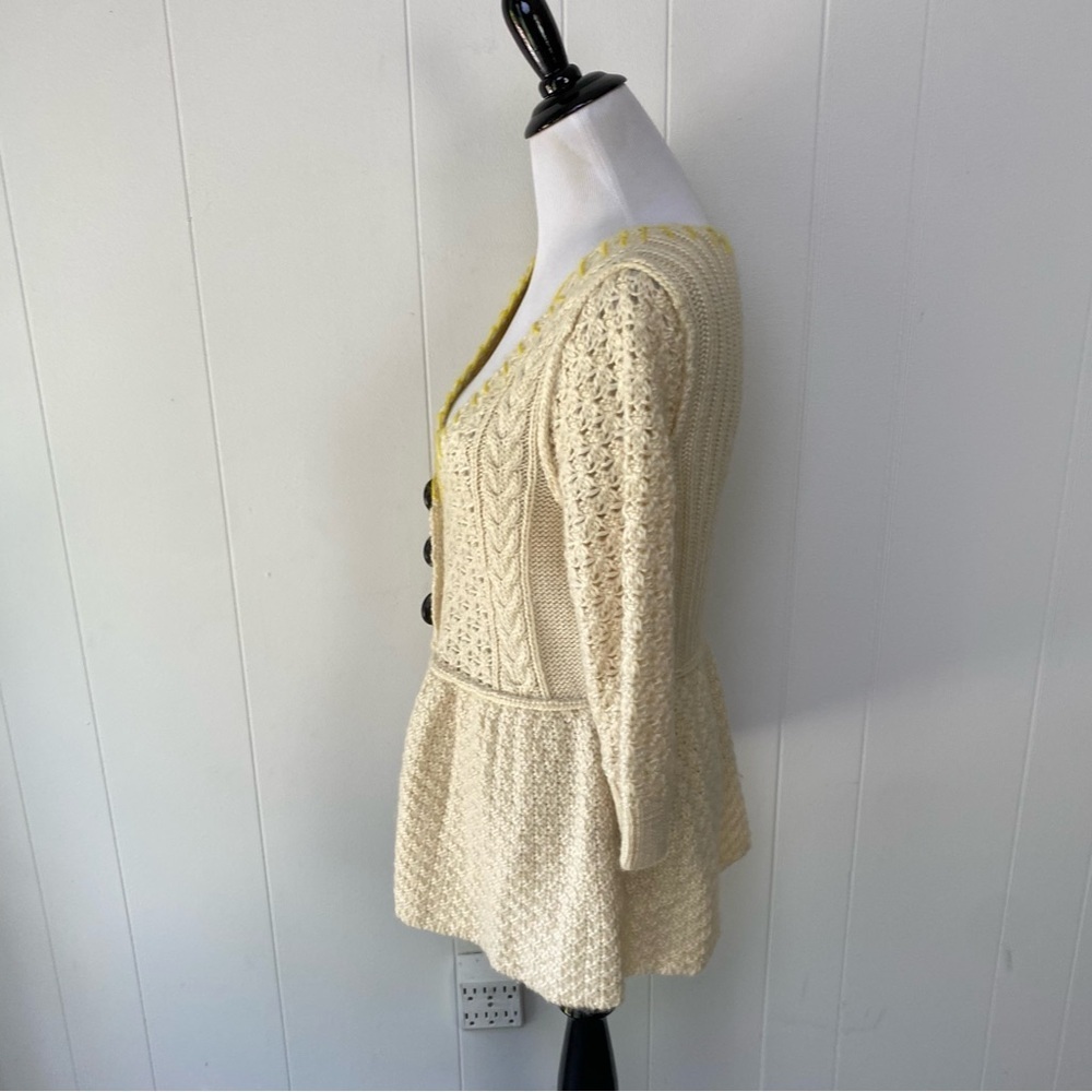 Free People Womens Cardigan Sweater Cream Yellow Wool Blend Casual Sz Medium - Picture 9 of 14